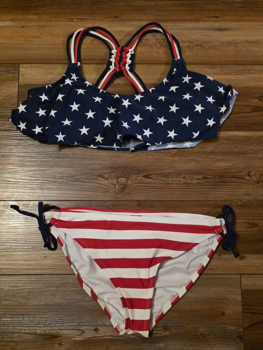 Endless Sun American Flag Star & Stripe Flounce Bikini Set Size XL - Picture 2 of 9